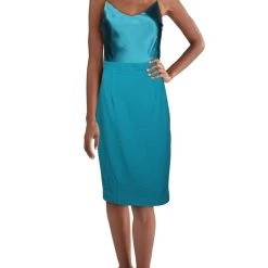 Outlet 😍 Black Halo 👩 Womens Satin V-Neck Sheath 👗 Dress 👏